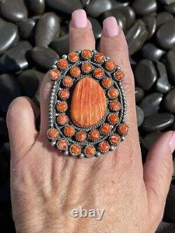 Navajo Sterling Silver Orange Spiny Cluster Jumbo Ring Sz 7.5