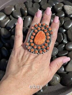 Navajo Sterling Silver Orange Spiny Cluster Jumbo Ring Sz 7.5