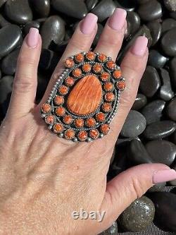 Navajo Sterling Silver Orange Spiny Cluster Jumbo Ring Sz 7.5