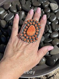 Navajo Sterling Silver Orange Spiny Cluster Jumbo Ring Sz 7.5