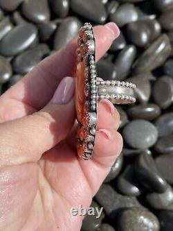 Navajo Sterling Silver Orange Spiny Cluster Jumbo Ring Sz 7.5