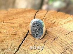 Navajo Sterling Silver Overlay Ring, Man in the Maze Hand Made Jewelry Unisex