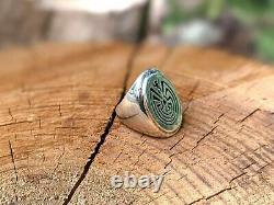 Navajo Sterling Silver Overlay Ring, Man in the Maze Hand Made Jewelry Unisex