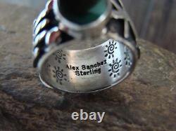 Navajo Sterling Silver & Turquoise Petroglyph Ring Alex Sanchez Size 7.5