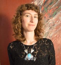 Navajo Sterling Silver and Turquoise Pendant Necklace by Jennifer Cayditto