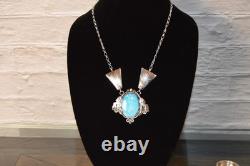 Navajo Sterling Silver and Turquoise Pendant Necklace by Jennifer Cayditto