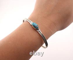 Navajo Thin Cuff Bracelet Kingman Turquoise Handmade Native American Sz 6.5in