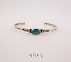 Navajo Thin Cuff Bracelet Kingman Turquoise Handmade Native American Sz 6.5in