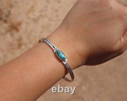 Navajo Thin Cuff Bracelet Kingman Turquoise Handmade Native American Sz 6.5in