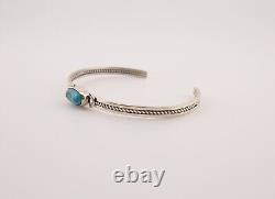 Navajo Thin Cuff Bracelet Kingman Turquoise Handmade Native American Sz 6.5in