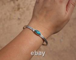 Navajo Thin Cuff Bracelet Kingman Turquoise Handmade Native American Sz 6.5in