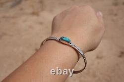 Navajo Thin Cuff Bracelet Kingman Turquoise Handmade Native American Sz 6.5in