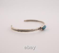 Navajo Thin Cuff Bracelet Kingman Turquoise Handmade Native American Sz 6.5in