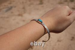 Navajo Thin Cuff Bracelet Kingman Turquoise Handmade Native American Sz 6.5in