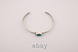Navajo Thin Cuff Bracelet Kingman Turquoise Handmade Native American Sz 6.5in