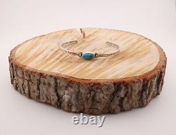 Navajo Thin Cuff Bracelet Kingman Turquoise Handmade Native American Sz 6.5in