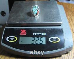 Navajo Turquoise Coral Ring OLD Hand Stamped Sterling Silver NATIVE AMERICAN s11