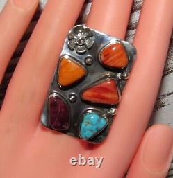 Navajo Turquoise Orange Spiny Ring Sz 7 Sterling Silver Native American Signed