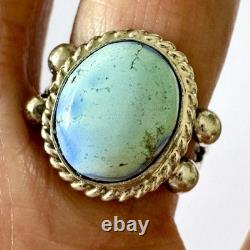 Navajo Turquoise Ring Blue Golden Hills Sz 7.5 Sterling Signed Martinez Native