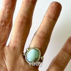 Navajo Turquoise Ring Blue Golden Hills Sz 7.5 Sterling Signed Martinez Native