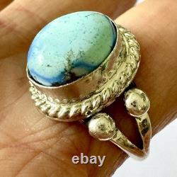 Navajo Turquoise Ring Blue Golden Hills Sz 7.5 Sterling Signed Martinez Native