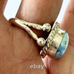 Navajo Turquoise Ring Blue Golden Hills Sz 7.5 Sterling Signed Martinez Native