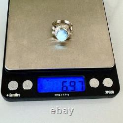 Navajo Turquoise Ring Blue Golden Hills Sz 7.5 Sterling Signed Martinez Native