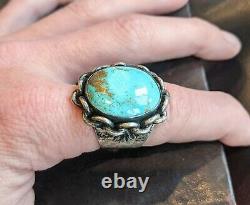 Navajo Turquoise Ring Silver Biker Chain Jane Yakizaba Size 8.5 Free Shipping