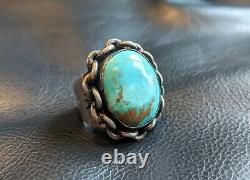 Navajo Turquoise Ring Silver Biker Chain Jane Yakizaba Size 8.5 Free Shipping