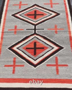 Navajo Two Gray Hill Rug Southwest Native American Art Aztec Kilim Wool Area Rug