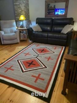 Navajo Two Gray Hill Rug Southwest Native American Art Aztec Kilim Wool Area Rug