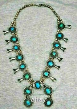 Navajo Vintage Sterling Silver & Turquoise Southwest Old Pawn Squash Blossom