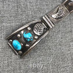 Navajo Watch Bracelet Sterling Silver Turquoise Floral Native American Vintage