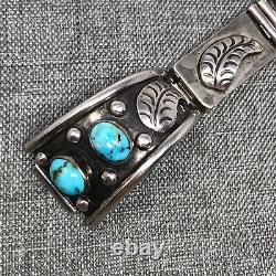 Navajo Watch Bracelet Sterling Silver Turquoise Floral Native American Vintage