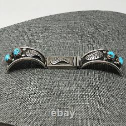 Navajo Watch Bracelet Sterling Silver Turquoise Floral Native American Vintage