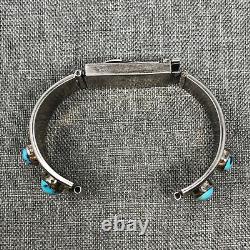 Navajo Watch Bracelet Sterling Silver Turquoise Floral Native American Vintage