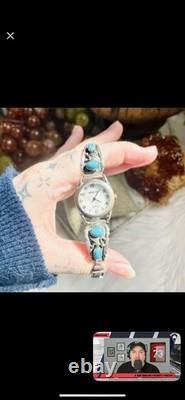 Navajo Watch withSterling Silver & Turquoise Band 2 1/4x2 3/4