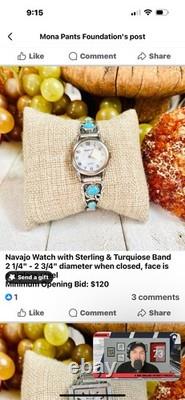 Navajo Watch withSterling Silver & Turquoise Band 2 1/4x2 3/4