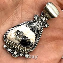 Navajo White Buffalo Turquoise Pendant By Robert Shakey Sterling Silver 12.3g