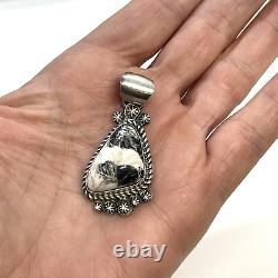 Navajo White Buffalo Turquoise Pendant By Robert Shakey Sterling Silver 12.3g