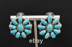 New BIG Navajo earrings by D. Benally Blue Turquoise & Sterling 13 grams 1.25