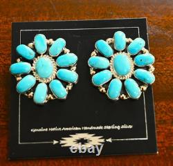 New BIG Navajo earrings by D. Benally Blue Turquoise & Sterling 13 grams 1.25