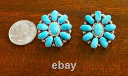 New BIG Navajo earrings by D. Benally Blue Turquoise & Sterling 13 grams 1.25