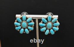 New BIG Navajo earrings by D. Benally Blue Turquoise & Sterling 13 grams 1.25