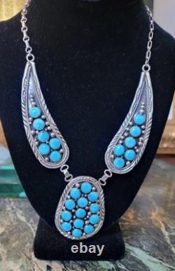 New Charles Johnson Native American Navajo Sterling Silver Turquoise Necklace