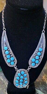 New Charles Johnson Native American Navajo Sterling Silver Turquoise Necklace
