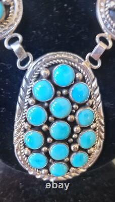 New Charles Johnson Native American Navajo Sterling Silver Turquoise Necklace