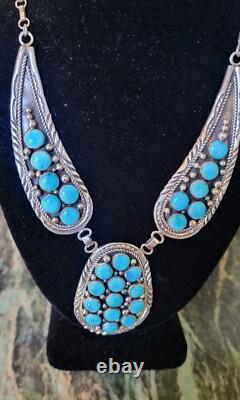New Charles Johnson Native American Navajo Sterling Silver Turquoise Necklace