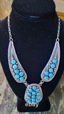 New Charles Johnson Native American Navajo Sterling Silver Turquoise Necklace