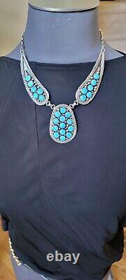 New Charles Johnson Native American Navajo Sterling Silver Turquoise Necklace